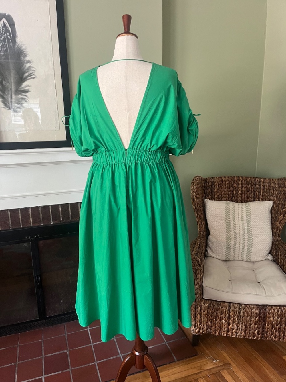 J. Brooks Naomi Ruched Cut-Out Midi Dress | Kelly Green | Size XL - Picture 3 of 7